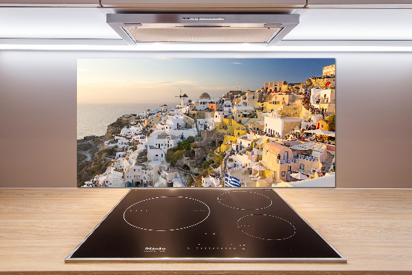 Rivestimento parete cucina con motivo ispirato a Santorini, Grecia