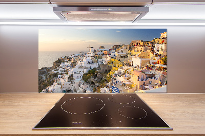 Rivestimento parete cucina con motivo ispirato a Santorini, Grecia