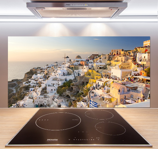 Rivestimento parete cucina con motivo ispirato a Santorini, Grecia