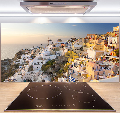 Rivestimento parete cucina con motivo ispirato a Santorini, Grecia