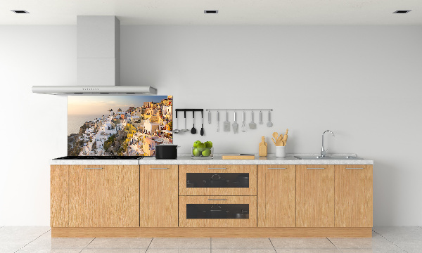 Rivestimento parete cucina con motivo ispirato a Santorini, Grecia