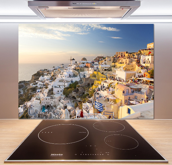 Rivestimento parete cucina con motivo ispirato a Santorini, Grecia