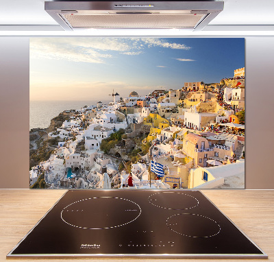 Rivestimento parete cucina con motivo ispirato a Santorini, Grecia