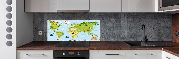 Pannello retrocucina con stampa Mappa degli animali per decorare la parete