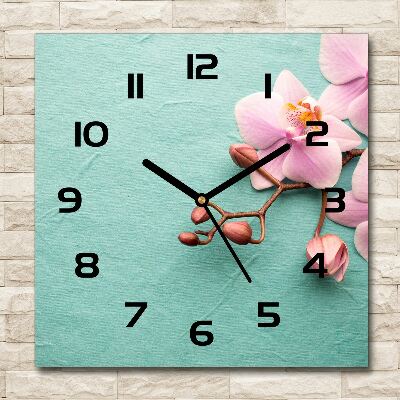 Orologio quadrato in vetro con motivo orchidea
