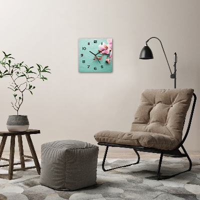 Orologio quadrato in vetro con motivo orchidea
