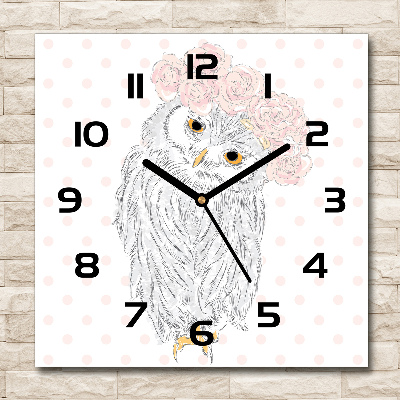 Orologio da parete quadrato con decorazione a gufo inserito in una ghirlanda