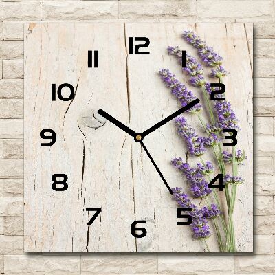 Orologio quadrato con stampa di lavanda su sfondo effetto legno