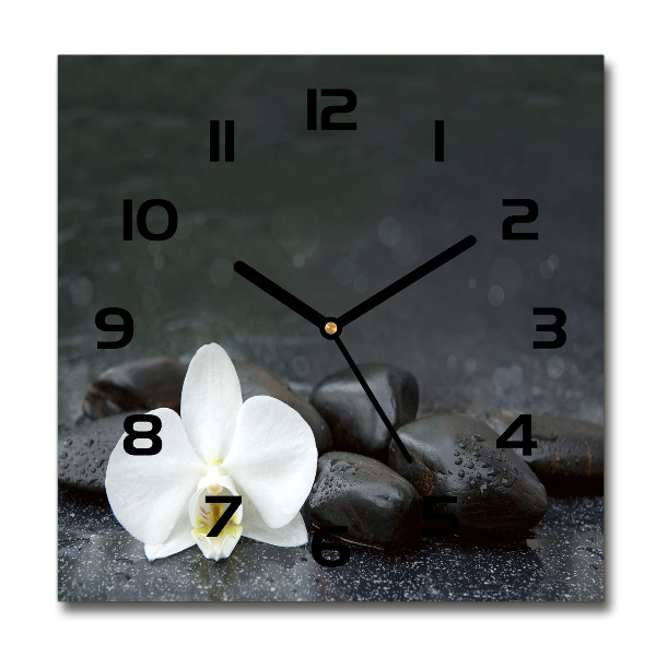 Orologio quadrato con quadrante con motivo orchidea