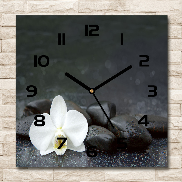 Orologio quadrato con quadrante con motivo orchidea