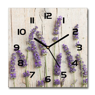Orologio da parete quadrato con motivo di lavanda su fondo in legno