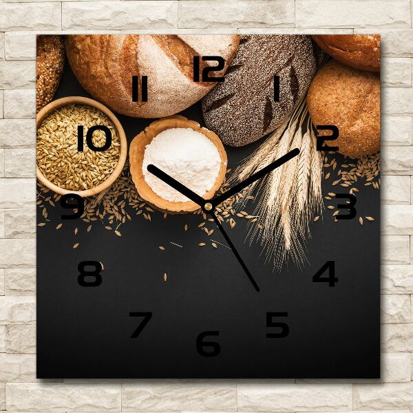 Orologio quadrato in vetro con motivo pane e grano