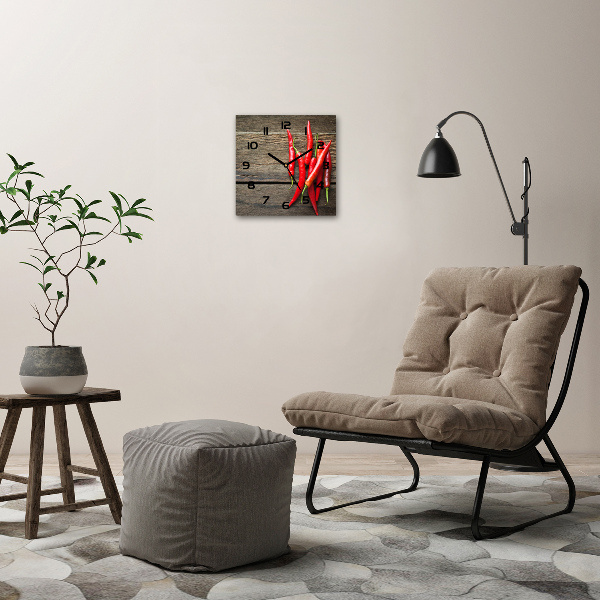 Orologio quadrato in vetro con motivo di peperoncini