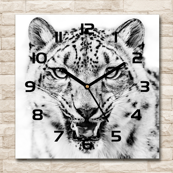Orologio da parete quadrato con decorazione a motivo leopardo delle nevi