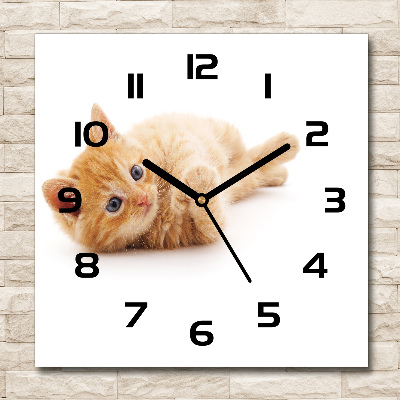 Orologio quadrato in vetro con motivo gatto rosso