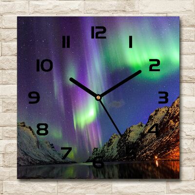 Orologio da parete quadrato con motivo Aurora boreale