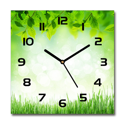 Orologio quadrato in vetro con motivo di foglie ed erba