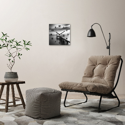 Orologio quadrato in vetro con motivo raffigurante un molo sul lago