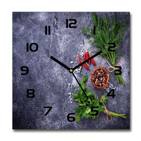 Orologio quadrato in vetro con motivo di erbe aromatiche e spezie
