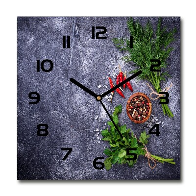 Orologio quadrato in vetro con motivo di erbe aromatiche e spezie