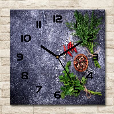 Orologio quadrato in vetro con motivo di erbe aromatiche e spezie