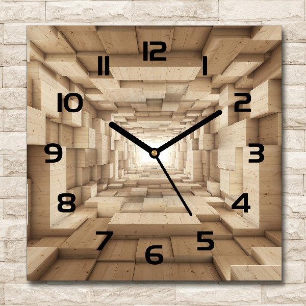 Orologio quadrato con quadrante con motivo a tunnel di legno