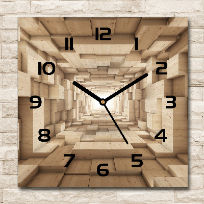 Orologio quadrato con quadrante con motivo a tunnel di legno