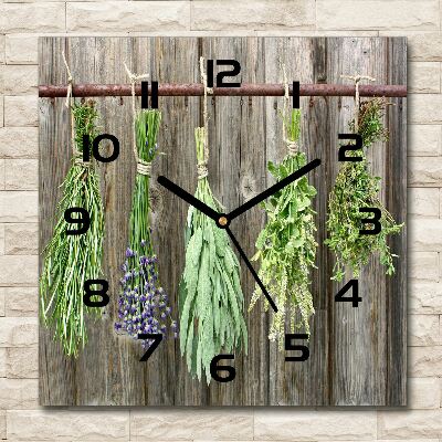 Orologio da parete quadrato con motivo di erbe aromatiche su sfondo a filo