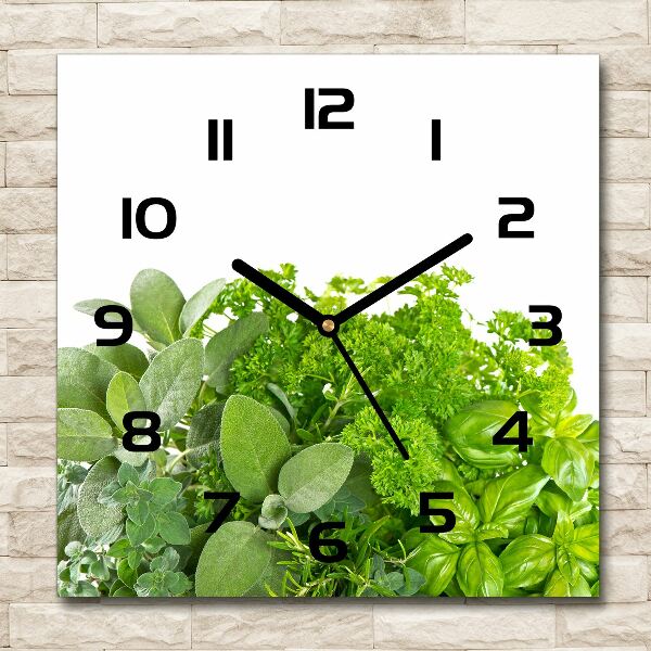 Orologio quadrato con quadrante con motivo di erbe