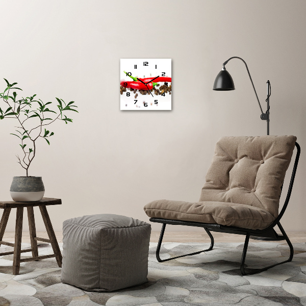 Orologio da parete quadrato con motivo peperoncino e pepe