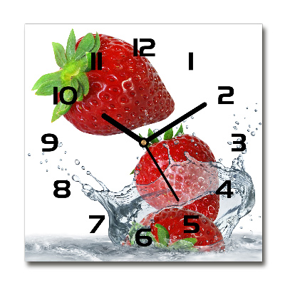Orologio quadrato con motivo di fragole e gocce d'acqua