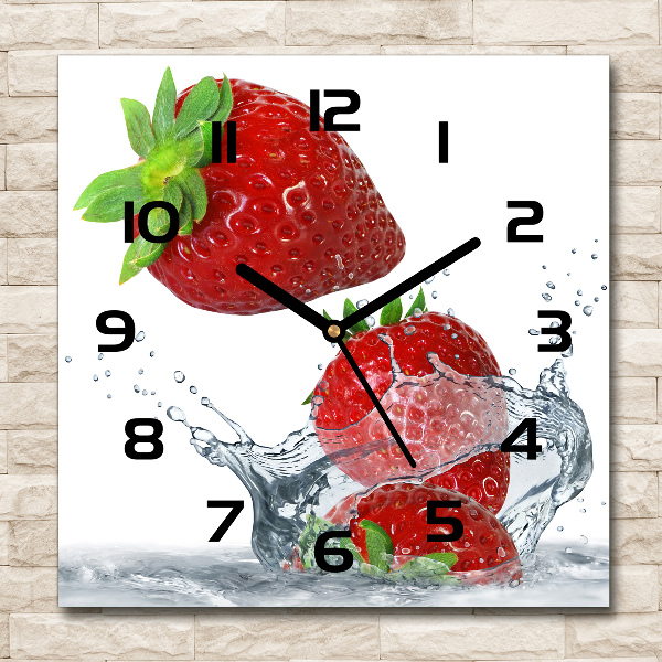 Orologio quadrato con motivo di fragole e gocce d'acqua
