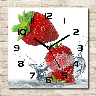 Orologio quadrato con motivo di fragole e gocce d'acqua
