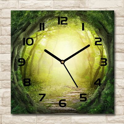 Orologio quadrato in vetro con stampa raffigurante un tunnel tra gli alberi