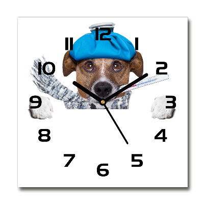 Orologio quadrato con quadrante decorato con un cane malato