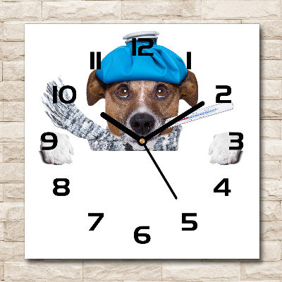 Orologio quadrato con quadrante decorato con un cane malato