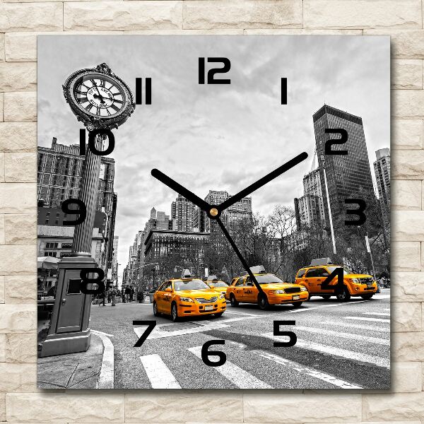 Orologio quadrato in vetro con grafica a tema Taxi di New York
