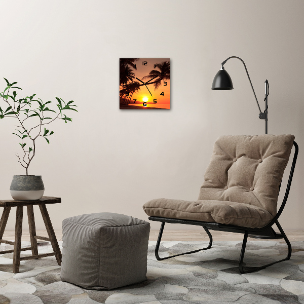 Orologio da parete quadrato con motivo spiaggia al tramonto