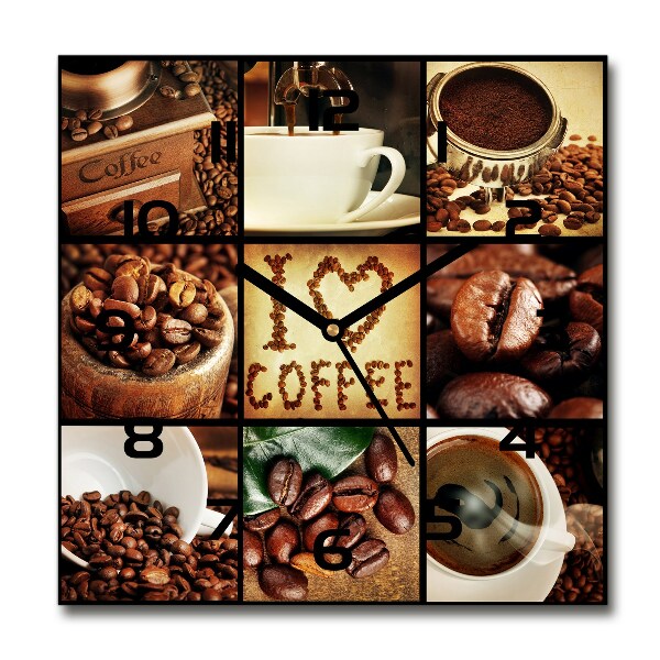 Orologio da parete quadrato con motivo collage di caffè