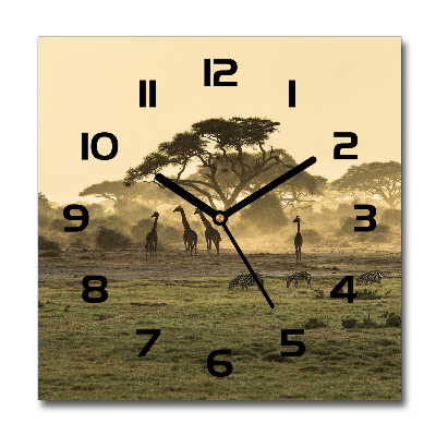 Orologio quadrato in vetro con motivo di giraffe nella savana