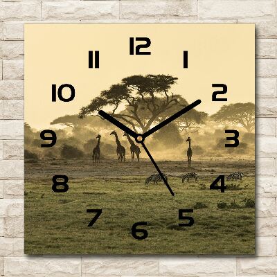 Orologio quadrato in vetro con motivo di giraffe nella savana