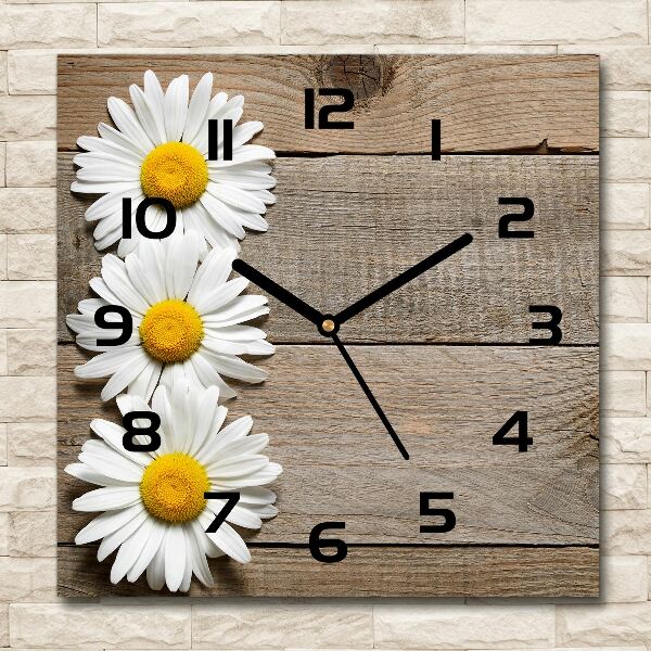 Orologio quadrato in vetro con motivo di margherite su sfondo boschivo