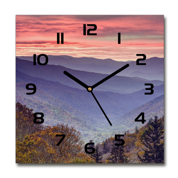 Orologio quadrato in vetro con motivo Tramonto sulle montagne