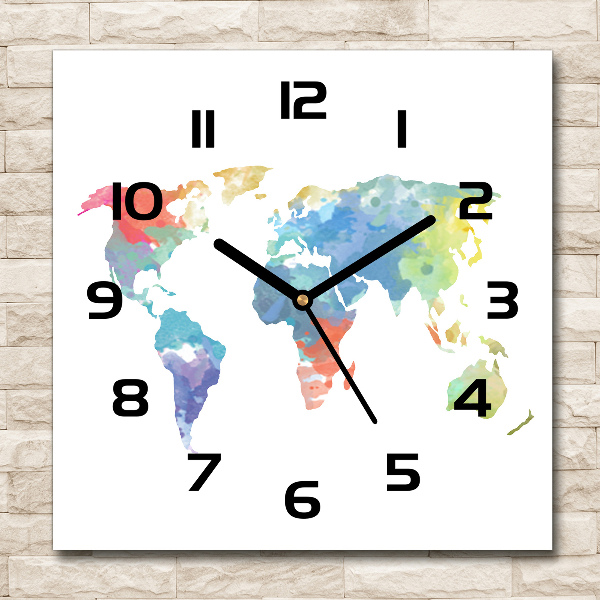 Orologio da parete quadrato con decorazione a mappa del mondo