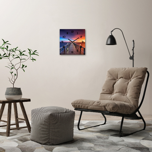 Orologio quadrato in vetro con cinturino in legno a ponte