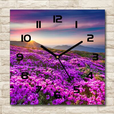 Orologio da parete quadrato con decorazione a fiori e paesaggio montano