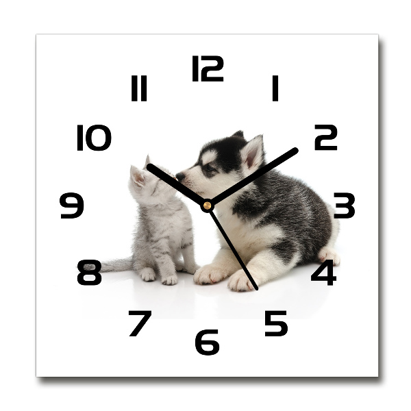 Orologio quadrato con motivo di cane e gatto