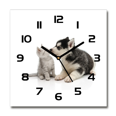 Orologio quadrato con motivo di cane e gatto