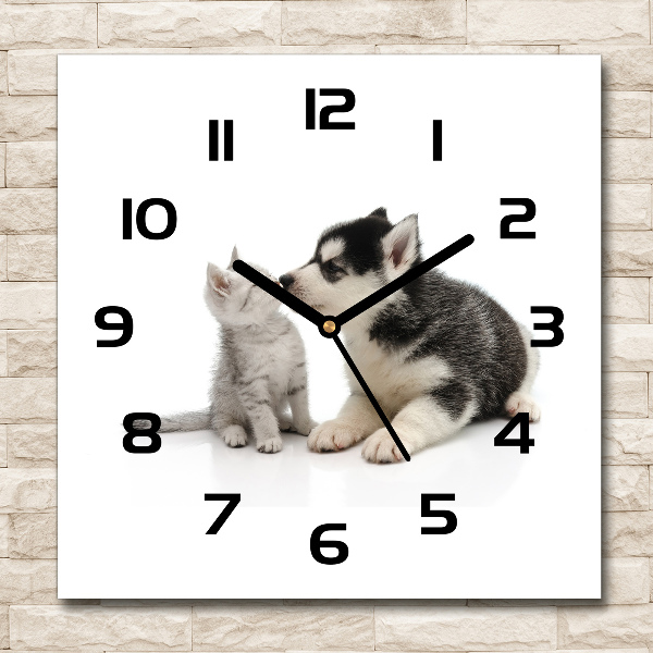 Orologio quadrato con motivo di cane e gatto