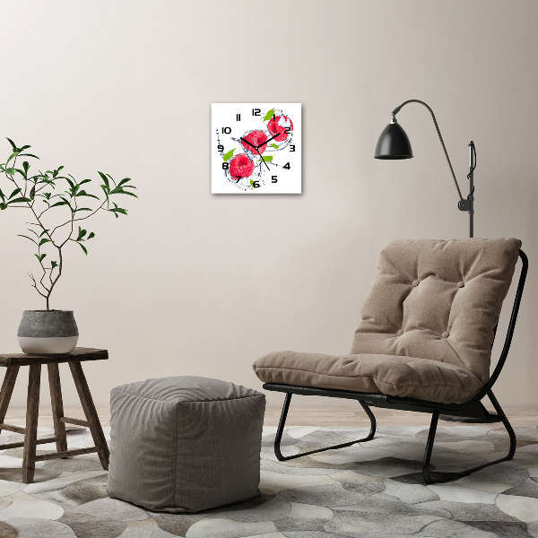 Orologio da parete quadrato con motivo lampone e tonalità acqua